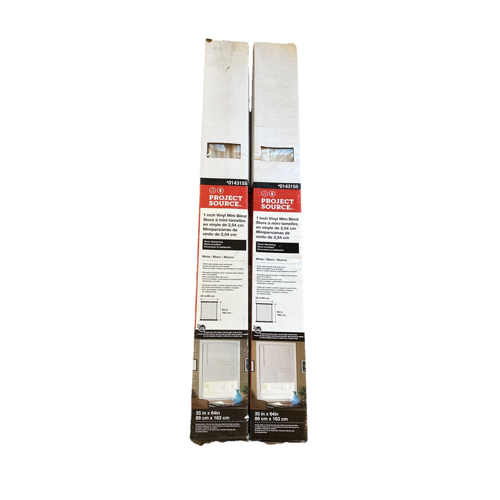 Project Source Room Darkening 1” Cordless White Vinyl Mini Blinds 35″x64″ Lot 2