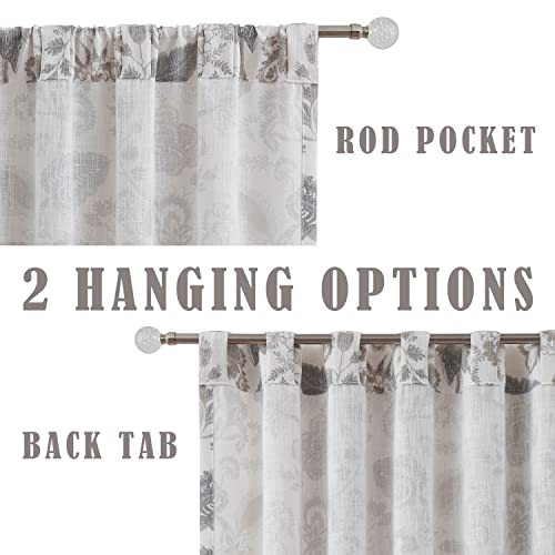 Backtab Rod Pocket Jacobean Floral Semi 52″W x 84″L (Pack of 2) Linen Grey