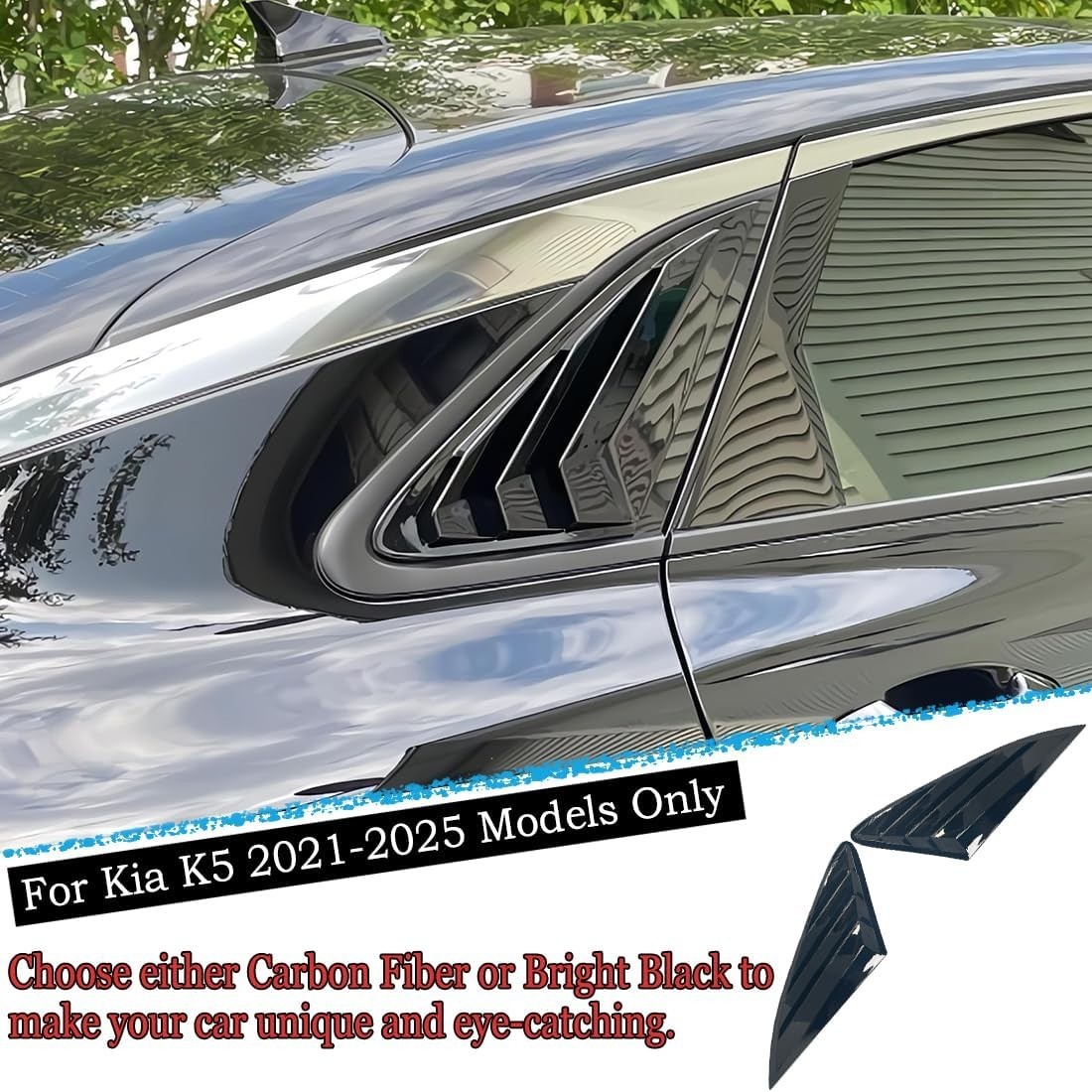 Window Louver， 2Pcs Side Vent Window Louvers for 2021-2025 KIA K5 Bright Black