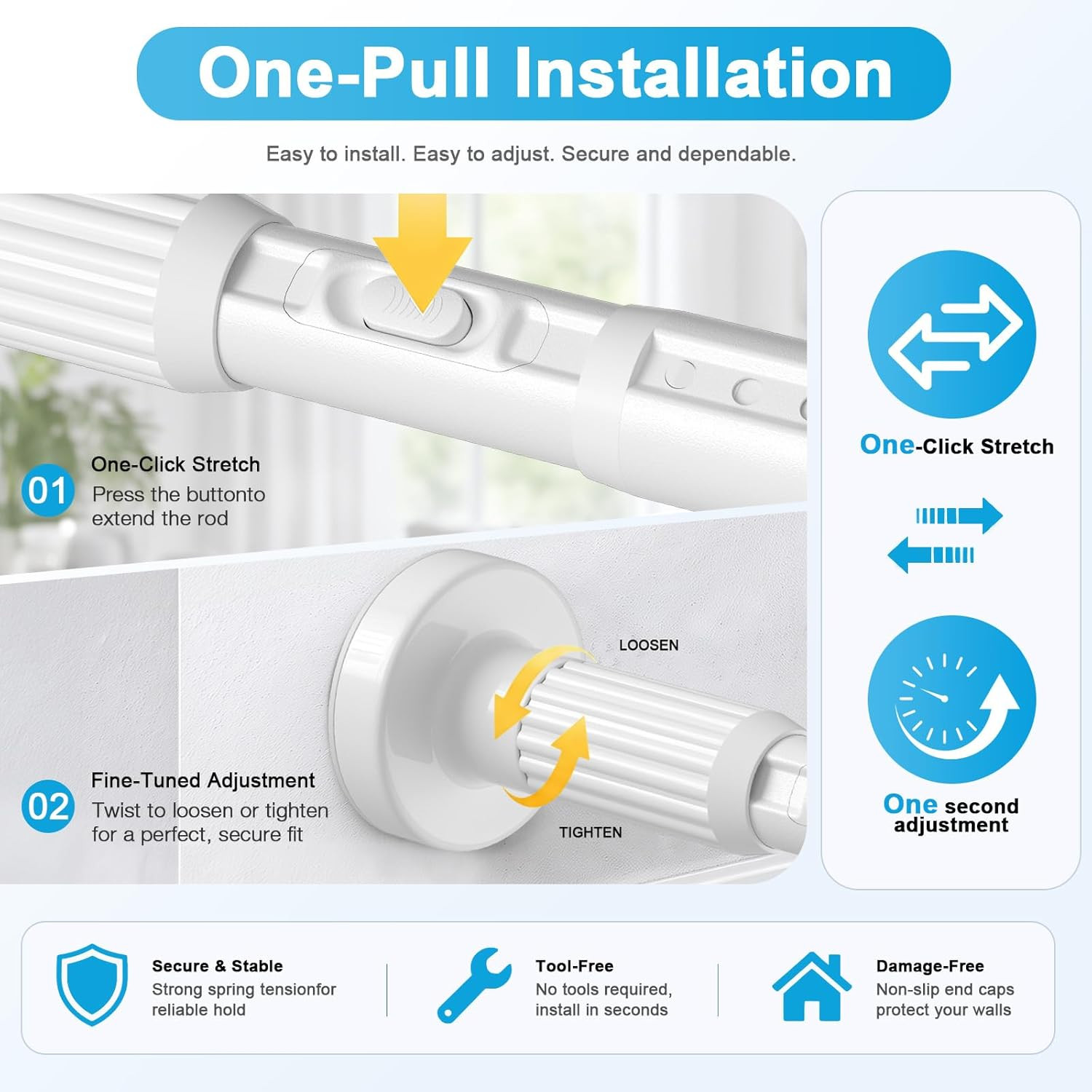 Extra Long No-Drill Tension Curtain Rod 40-166 Inches (4-14Ft), Heavy Duty Adjus