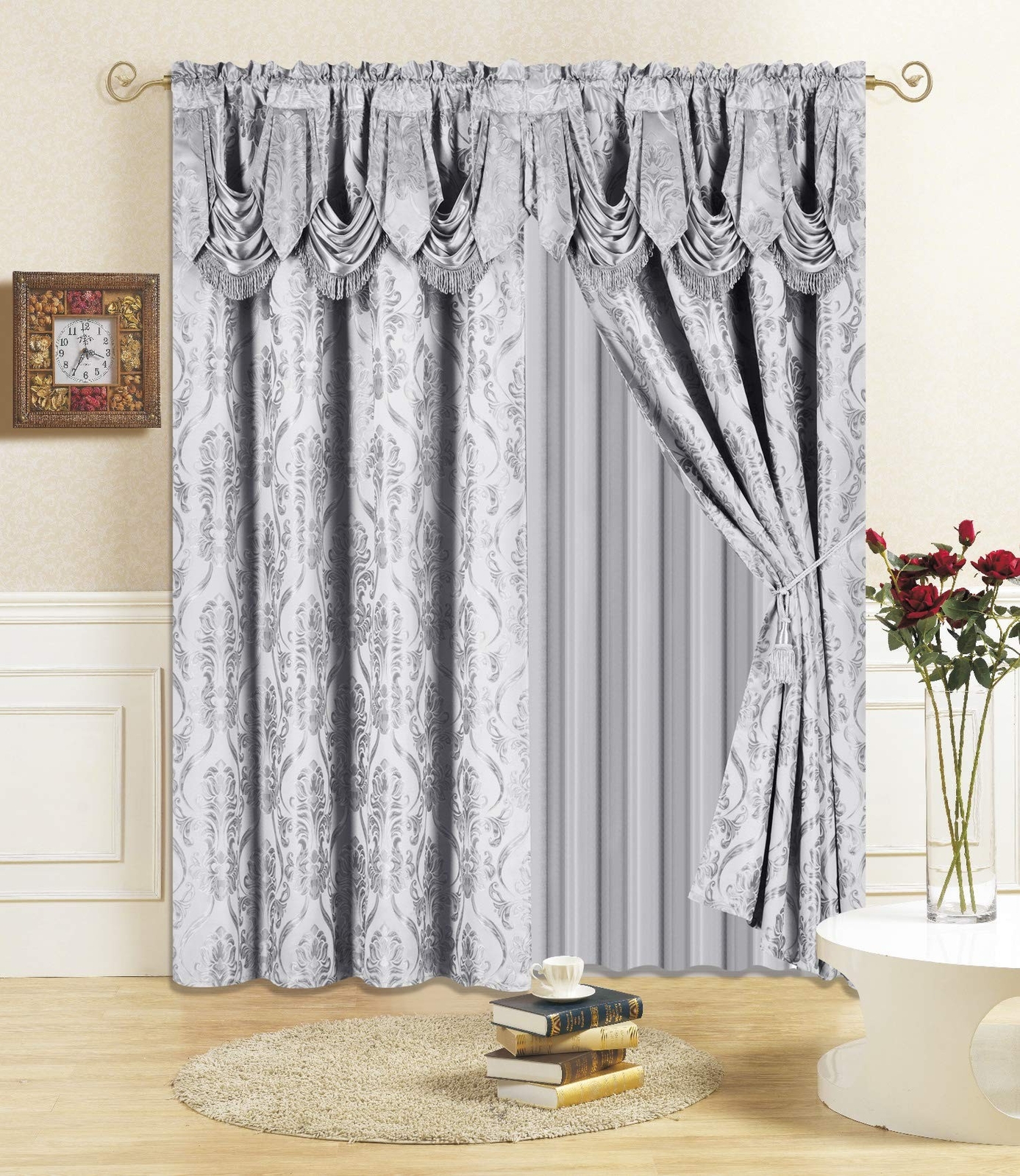 All American Collection New 4 Piece Drape Set with Attached Valance and Sheer…
