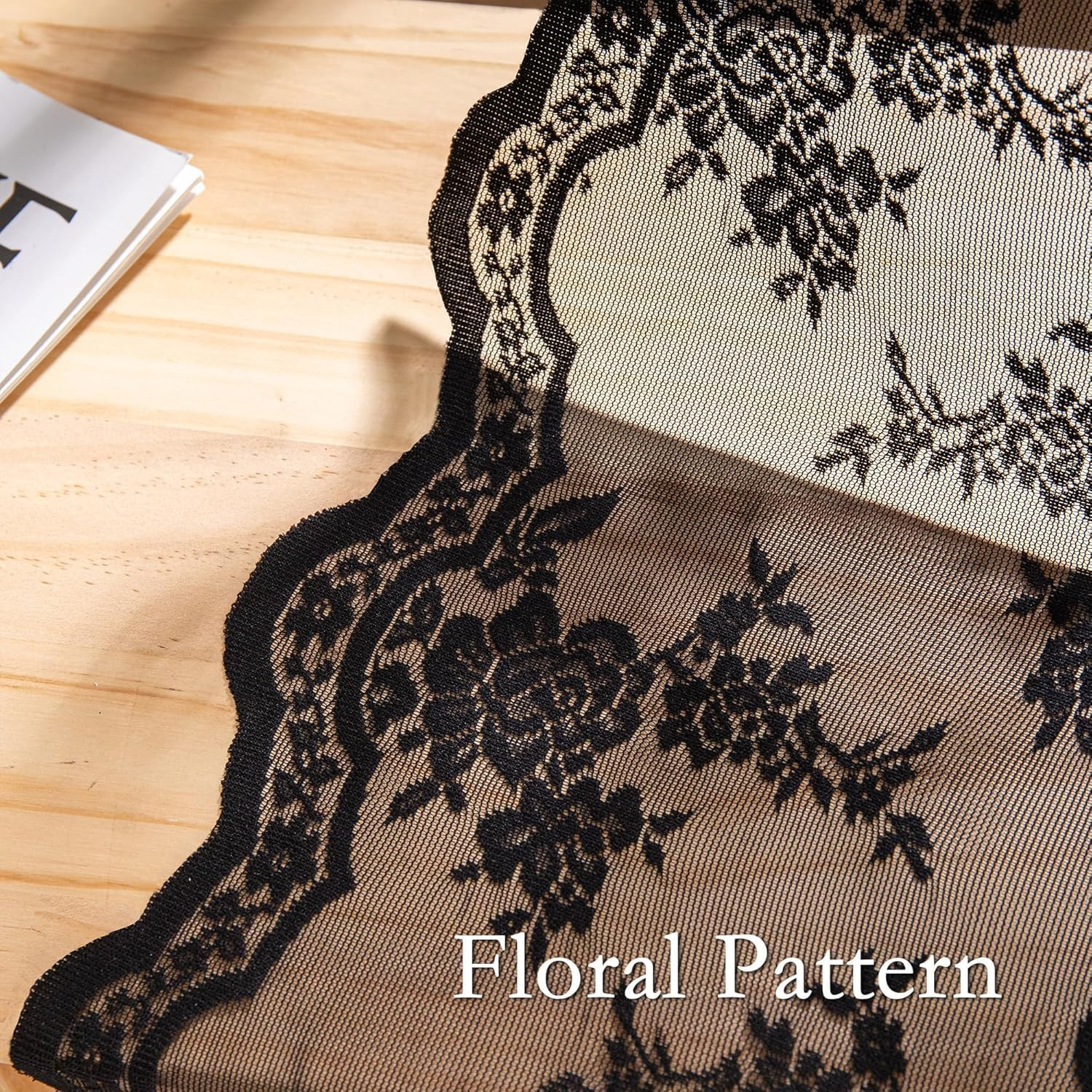 Black Lace Curtains 63 Inch Length 2 Panels Set, Victorian Vintage Gothic Sheer