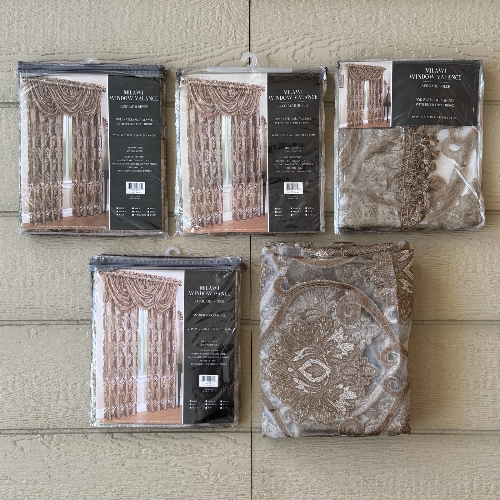 Regal Home Collections Milawi Window Valance & Panel 5-Piece Set Jacquard Sheer