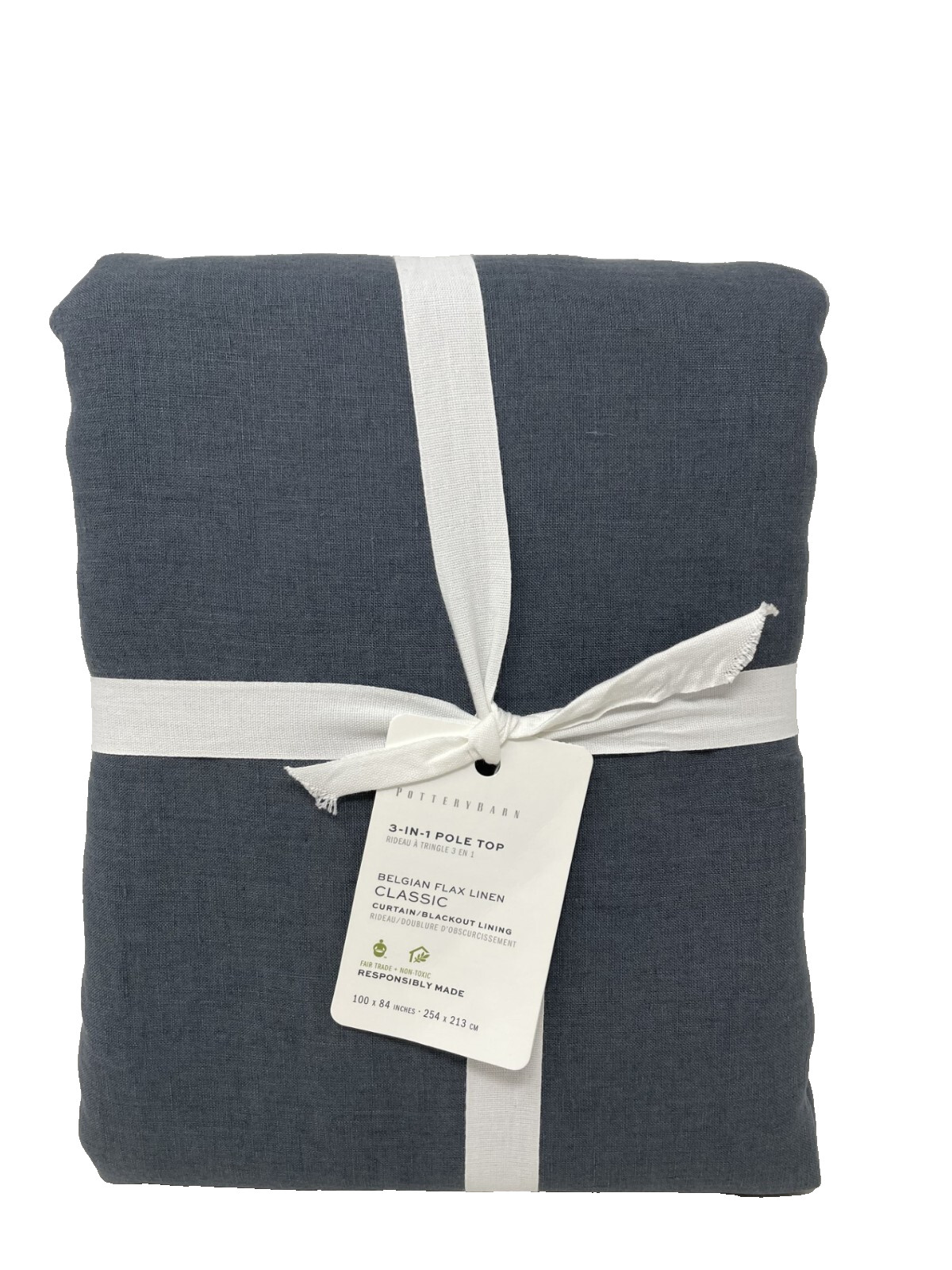 Pottery Barn Belgian Flax Linen Doublewide Blackout Drape 100″ x 84″ Steel Blue
