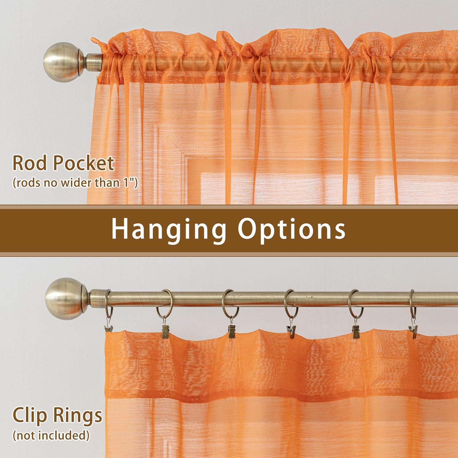Orange Sheer Curtains 84 Inches Long, Privacy Semi Sheer Curtains for Living Roo