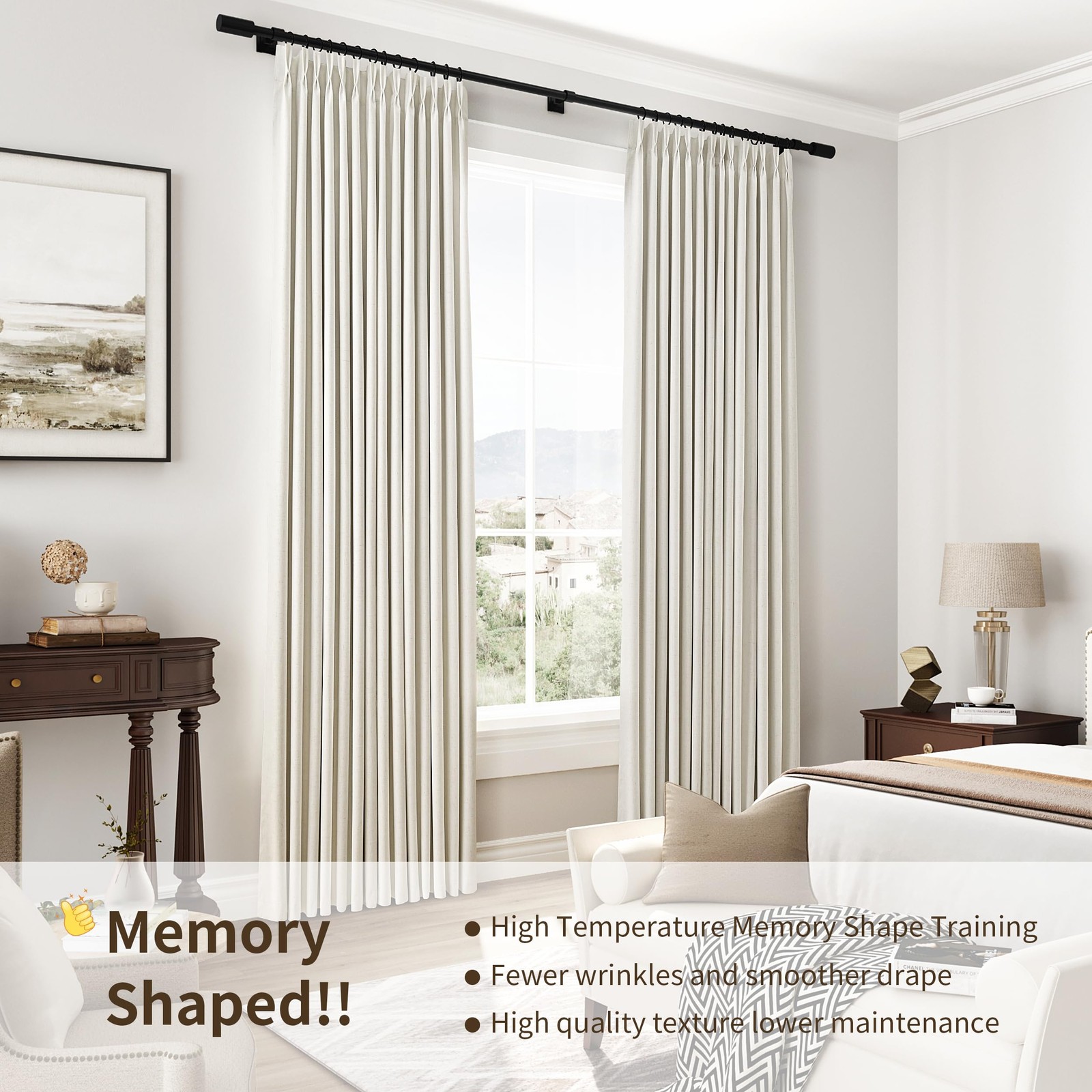 100% Blackout Linen Pinch Pleated Curtains for Bedroom Ceiling to Floor 96 In…