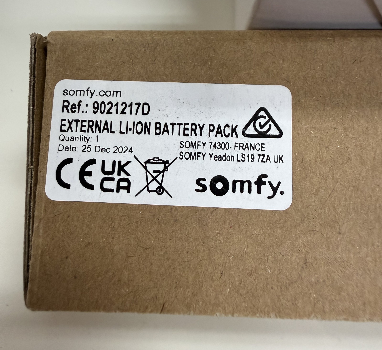 Somfy Lithium-ion Rechargeable Battery Pack and Charger (9021217 – 9025166)