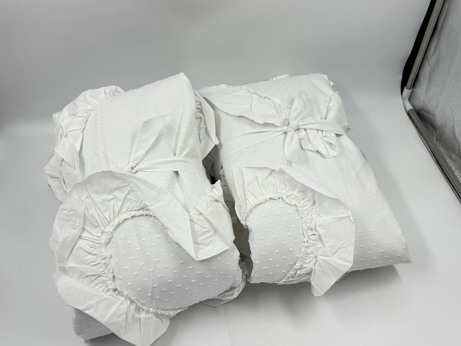 New Set/2 Pottery Barn Kids Heart Ruffle Blackout Curtains 44×96” White