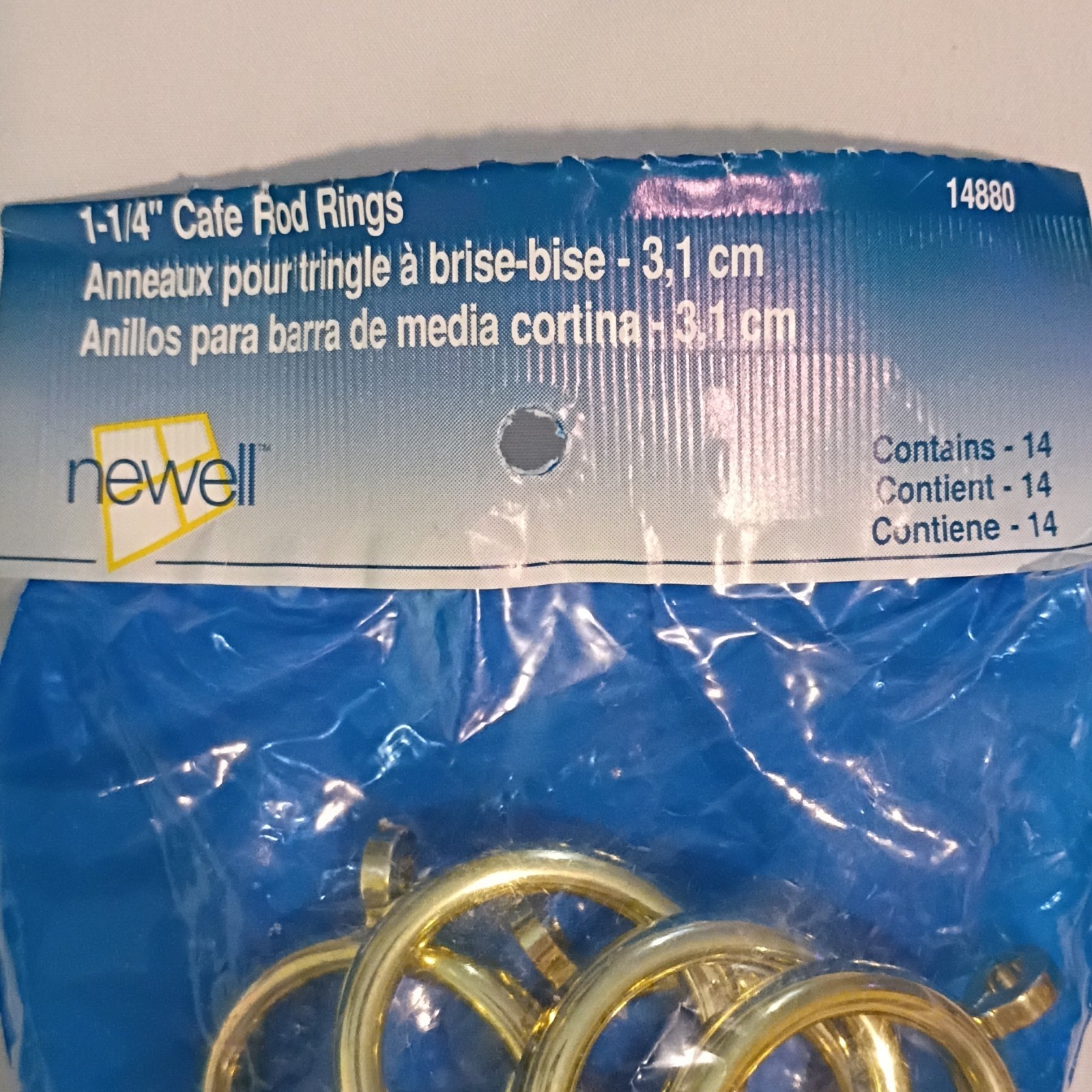 Newell 1-1/4 in Gold Metal Screw-On Curtain Rings, 14-Pack, MPN 14880