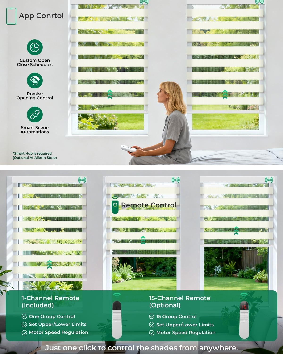 Remote-Controlled Zebra Blinds | Electric Dual Layer Shades, Pearl White 33×72