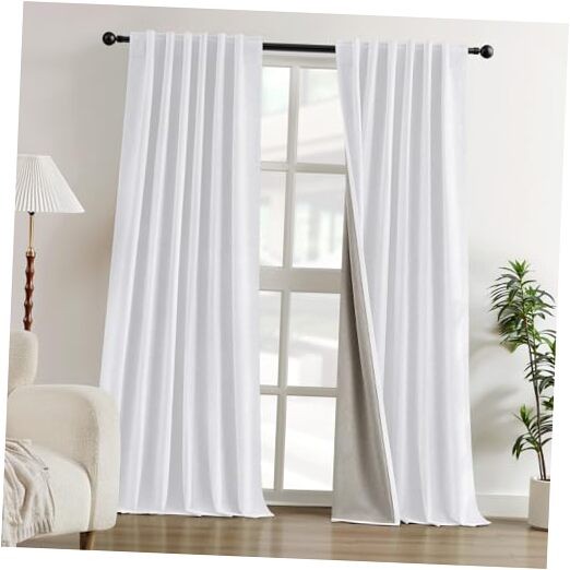 Full Chenille Blackout Curtains for Bedroom 52″W x 96″L (Pack of 2) White