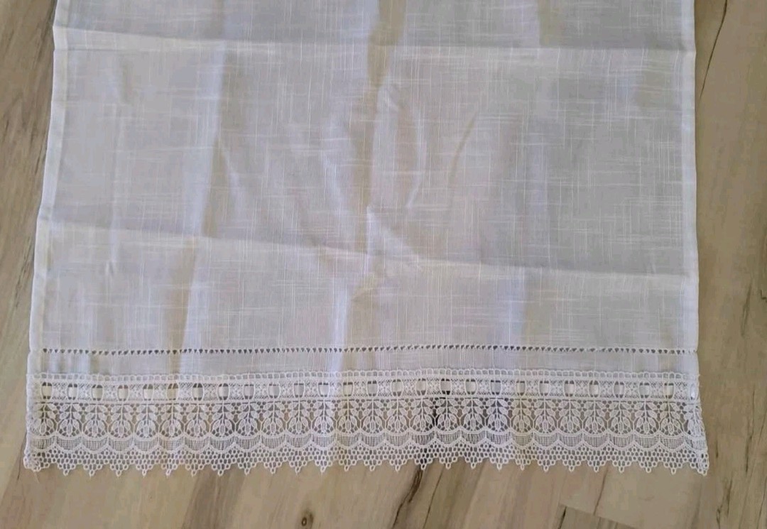 White Lace Trim Linen Curtain 27in By 36in