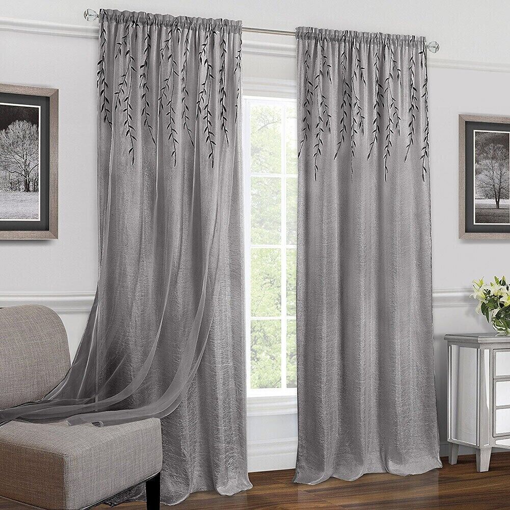 Willow Crushed Satin Double Layer Rod Pocket Panel, Grey, 42×84 Inches