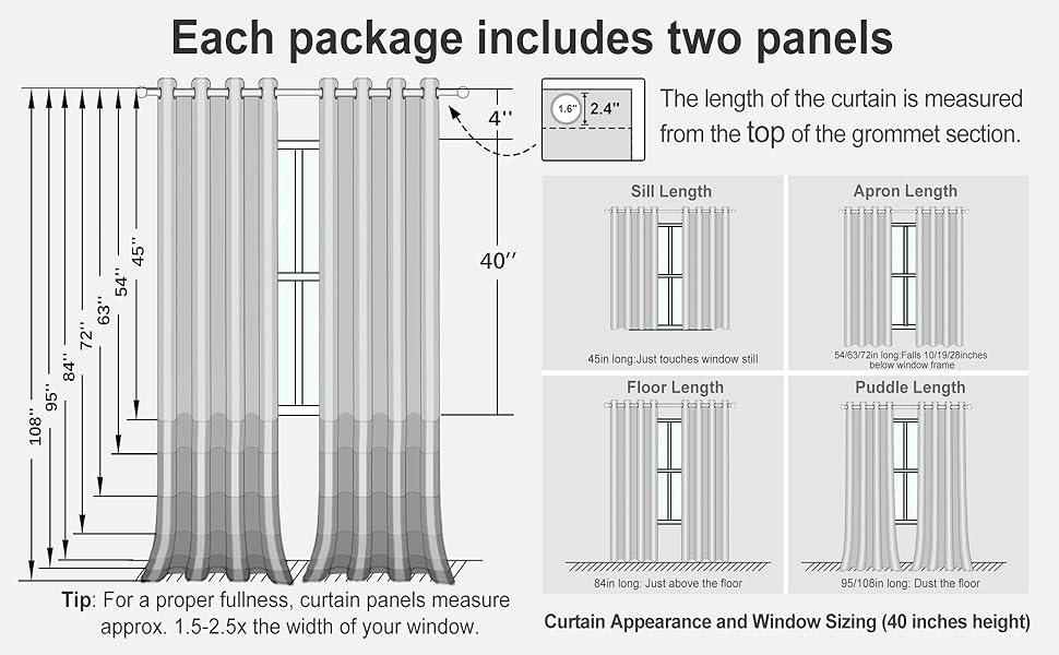 100% Blackout Curtains 2 Panels with Tiebacks- Heat and Full Light Blocking