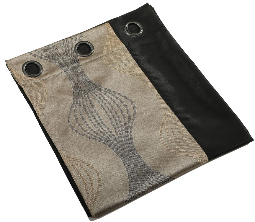 Black Gold Color Block Window Curtains 37Wx84L (Pack of 2) Black & Gold
