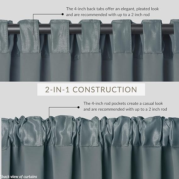 Elrene All Seasons Rod Pocket Back Tab Blue Blackout Curtain Panel 52 x 108″