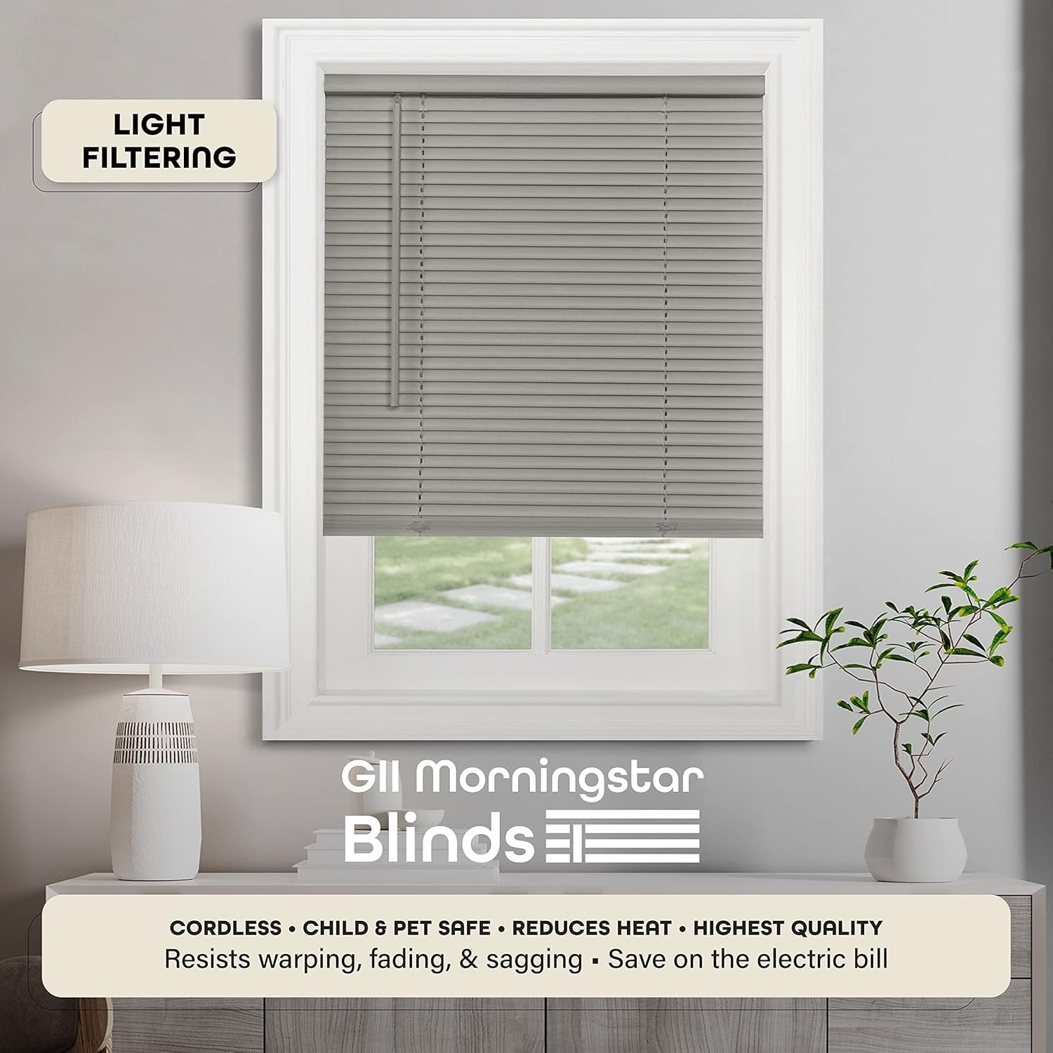 Cordless Light Filtering Mini Blind 28″ Width, 64″ Length, 1″ Slat Size Gray