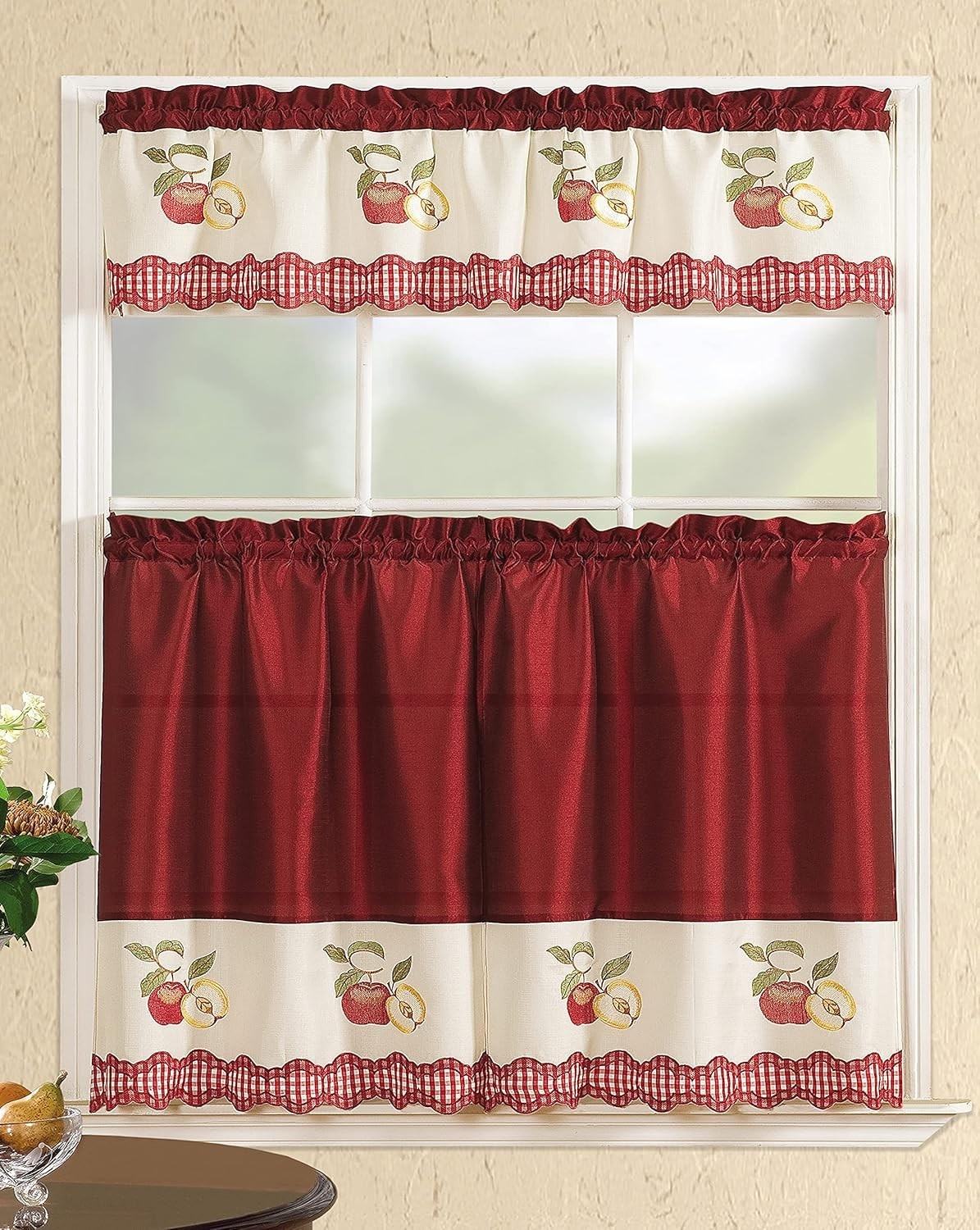 Modern Contemporary 3pc Embroidered Home Kitchen Window Treatment Curtain Set…
