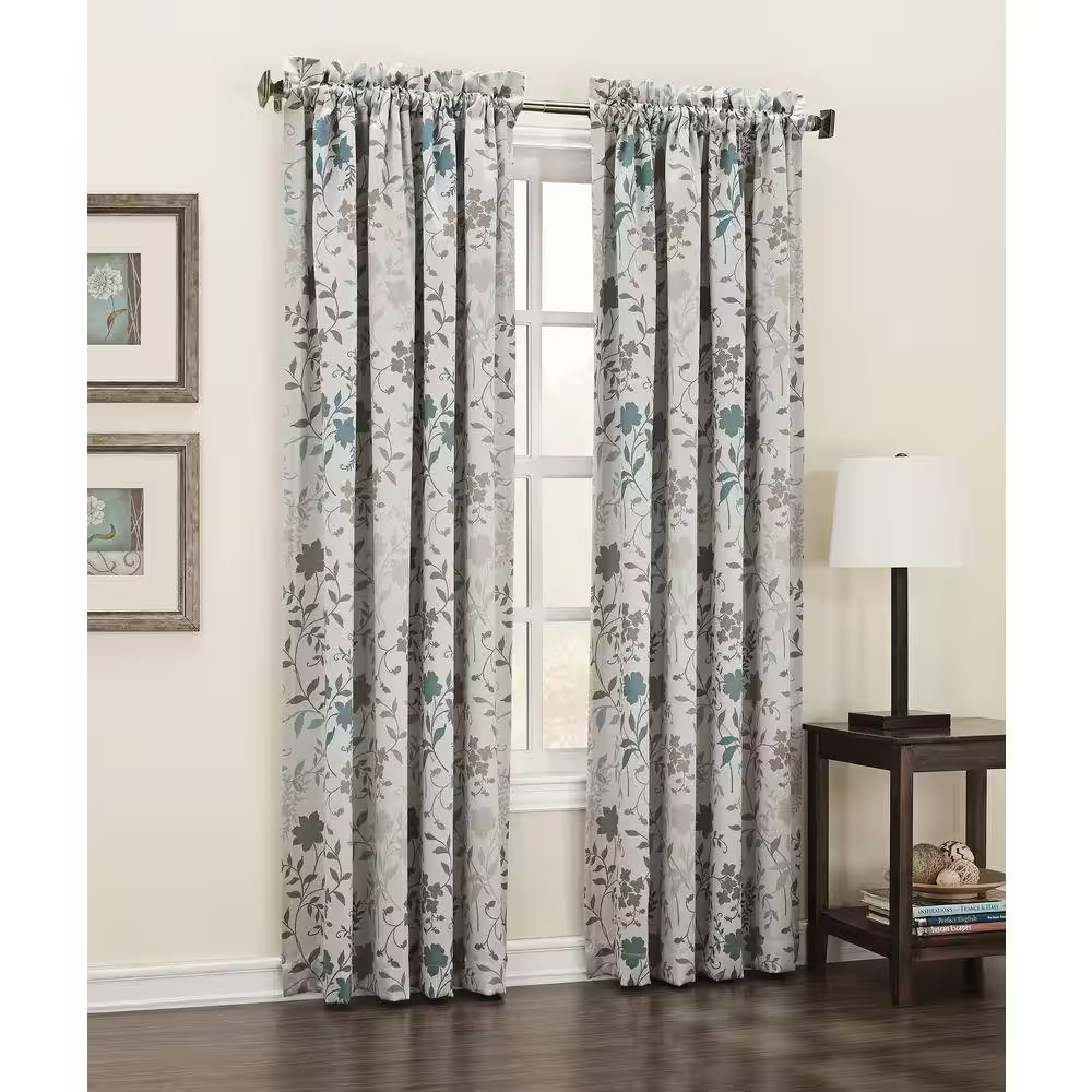 Stone Floral Rod Pocket Room Darkening Curtain – 54 In. W X 84 In. L