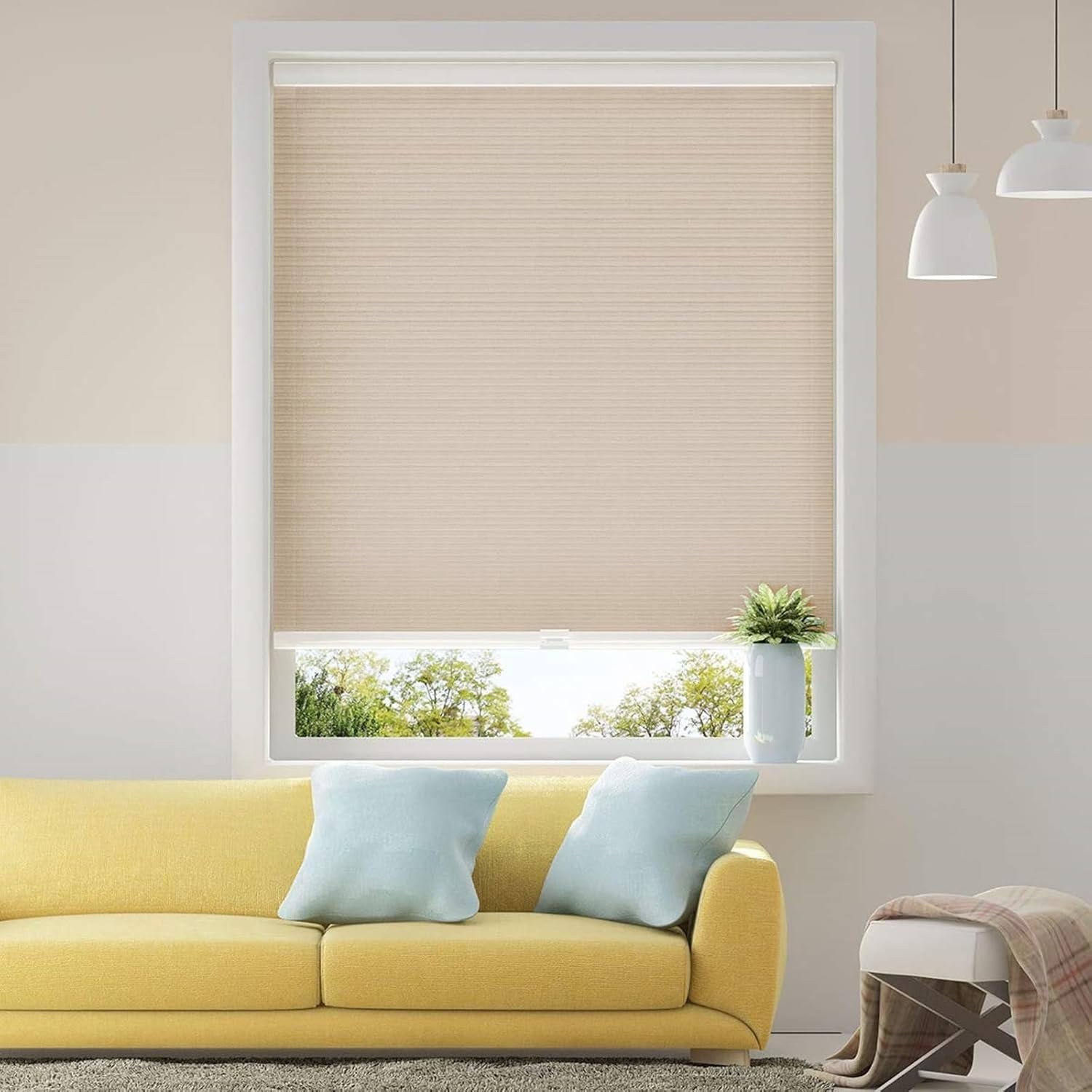 light filtering cordless cell shade 29 x 72 cream