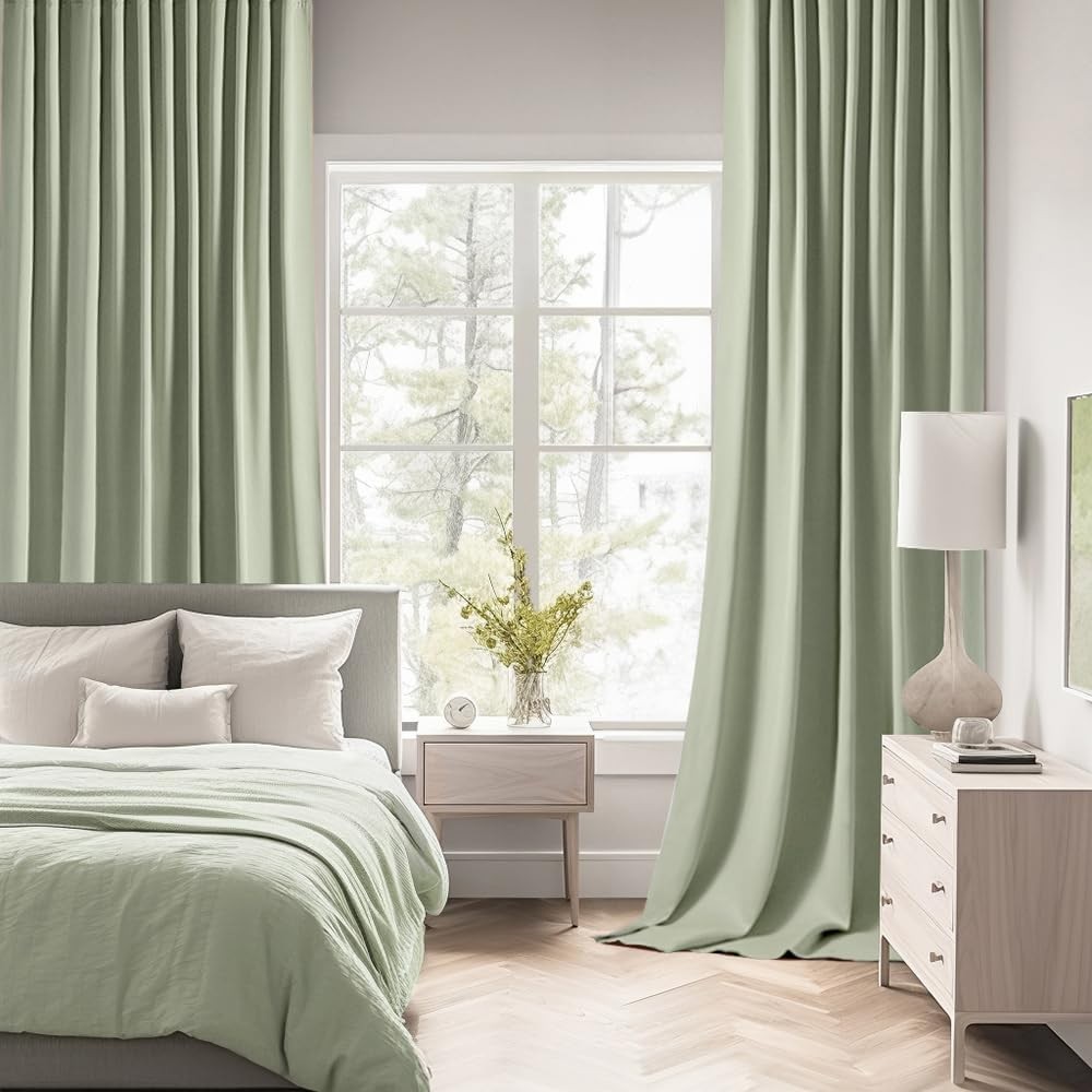 MIULEE Back Tab Sage Green Curtains 96 Inch Long 2 Panels Set for Living Room…