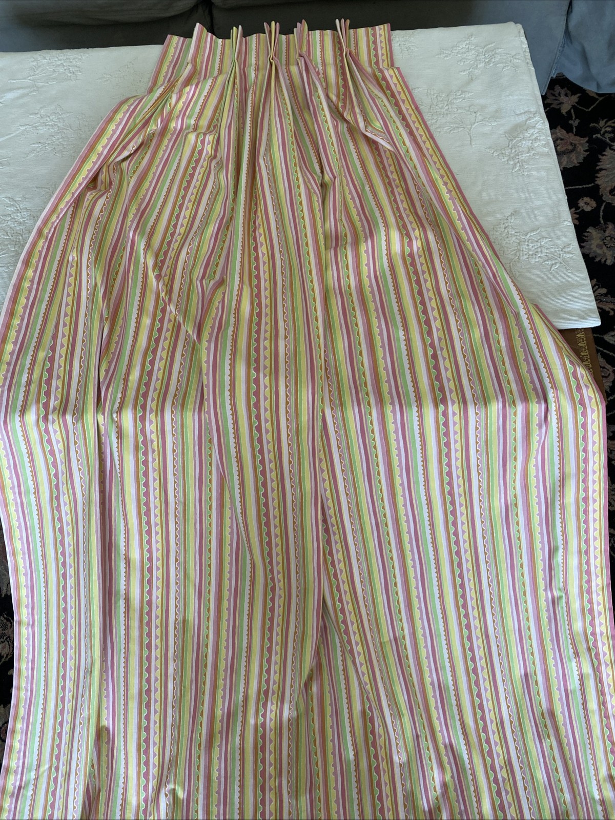 New Custom DRAPES 4 pc Pinch Pleated Lined Cotton Kids Nursery Pink Stripped 79”