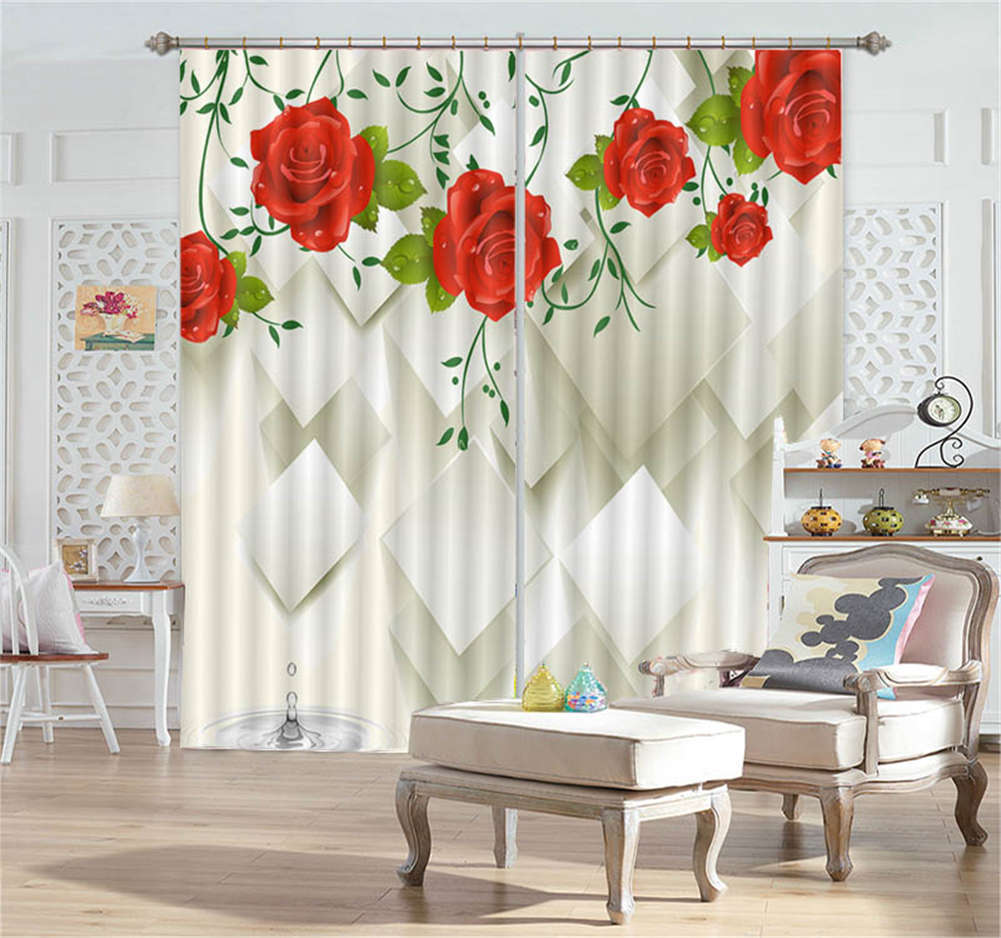 Enthusiasm Red Rose 3D Curtain Blockout Photo Print Curtains Drape Fabric Window