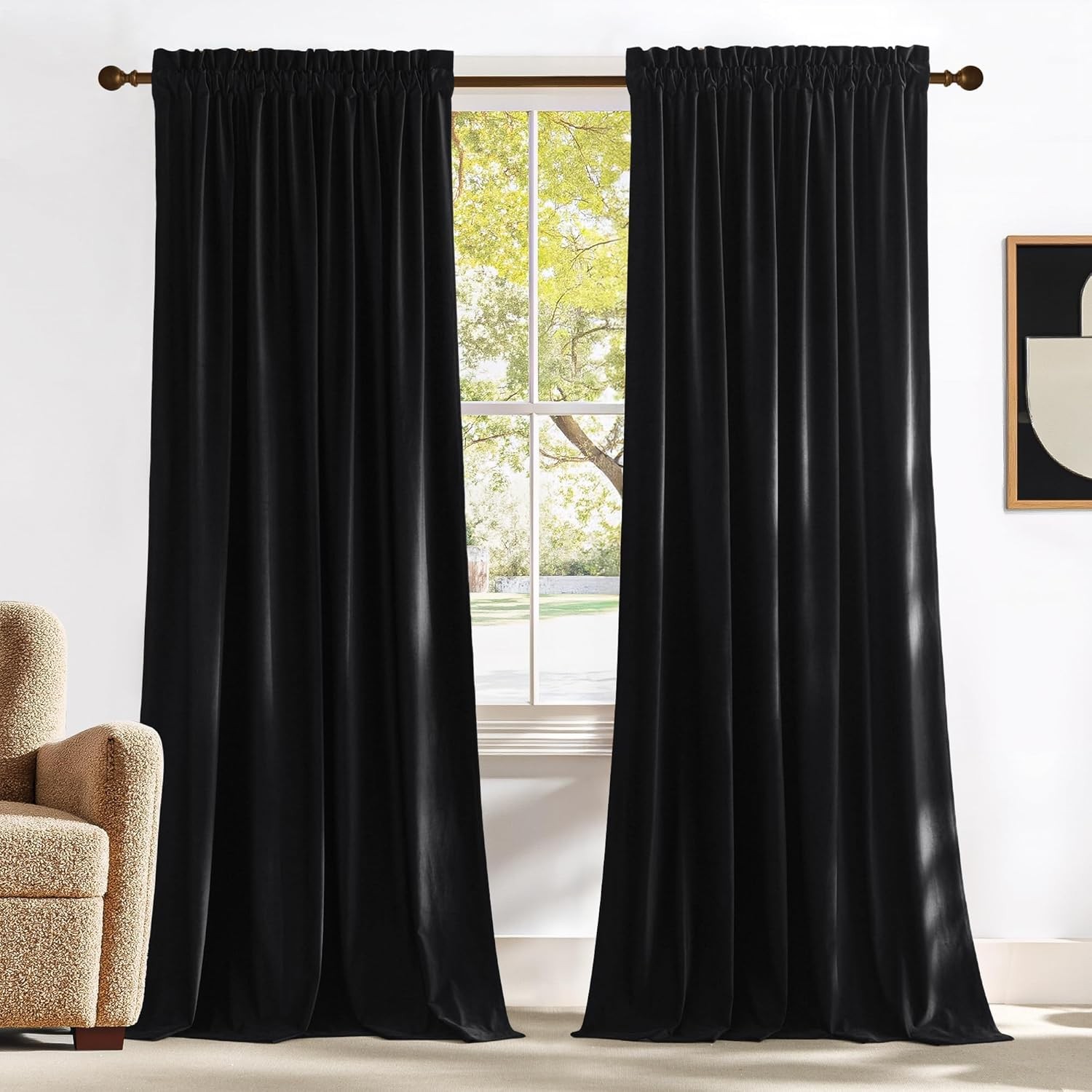 Black Velvet Blackout Curtains 96 52″W x 96″L (Pack of 2) Black Series – Black