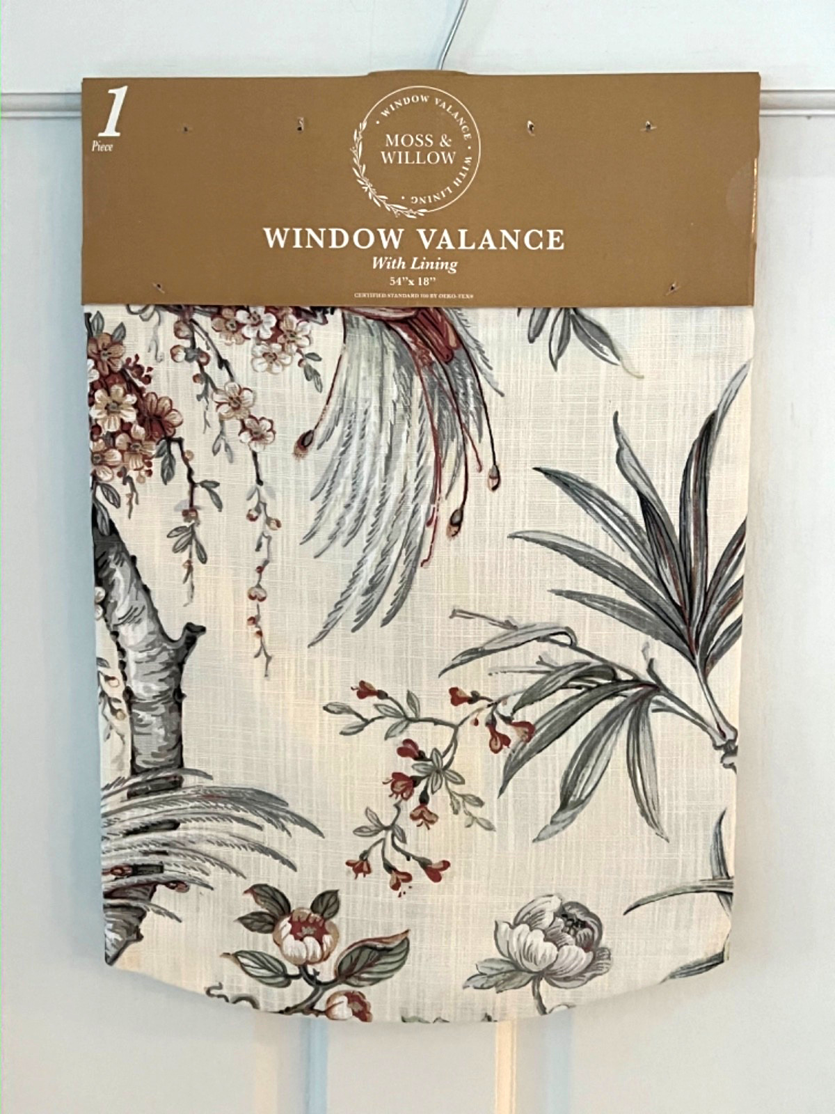 NWT! MOSS & WILLOW Window Valance Garden Floral BIRDS Botanical Lined 54″ x 18″