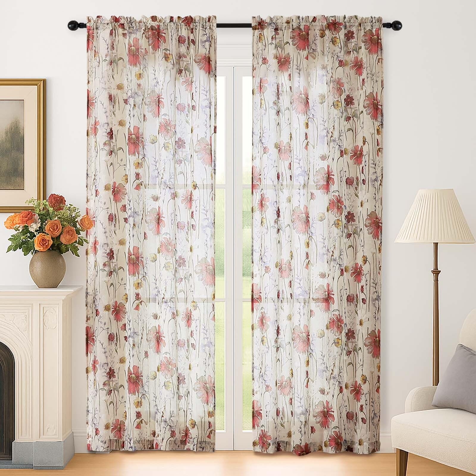 Crushed Sheer Curtains 84 Inches Long 2 42″W x 84″L (Pack of 2) Multi Color