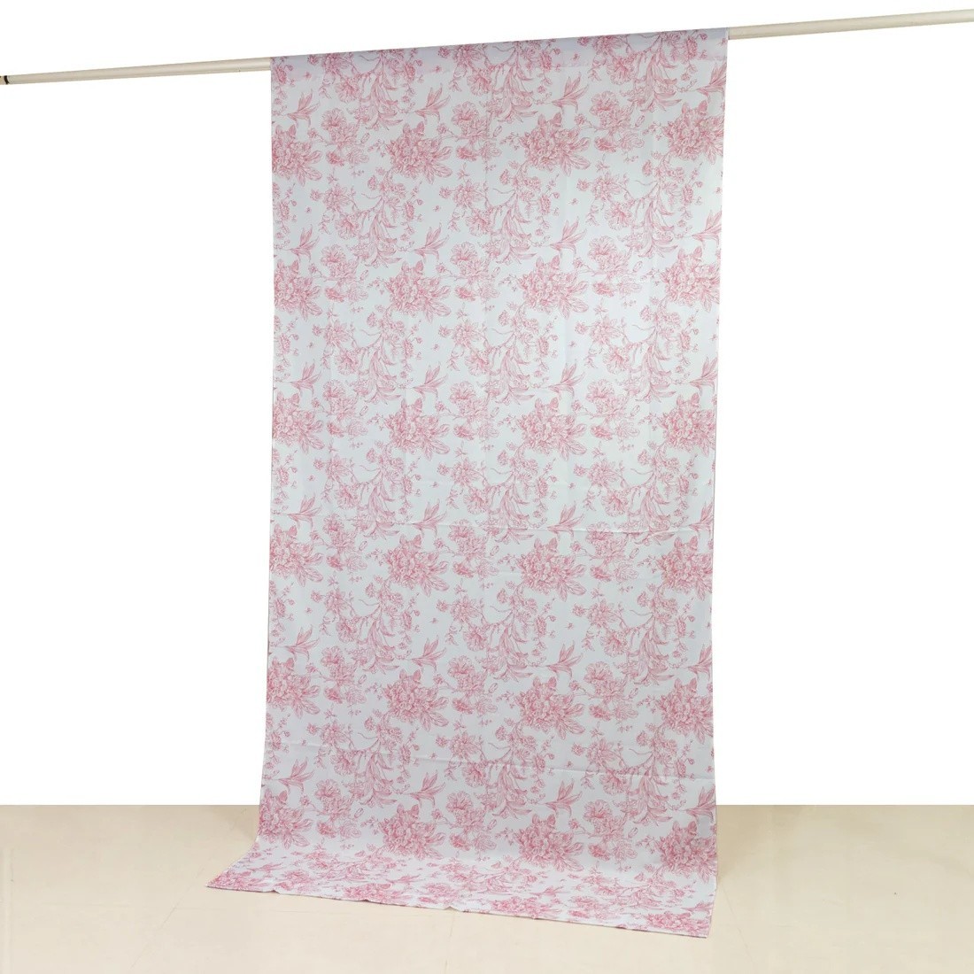 White Pink 5ft x 10ft French Toile Polyester Backdrop Curtain with Rod Pockets