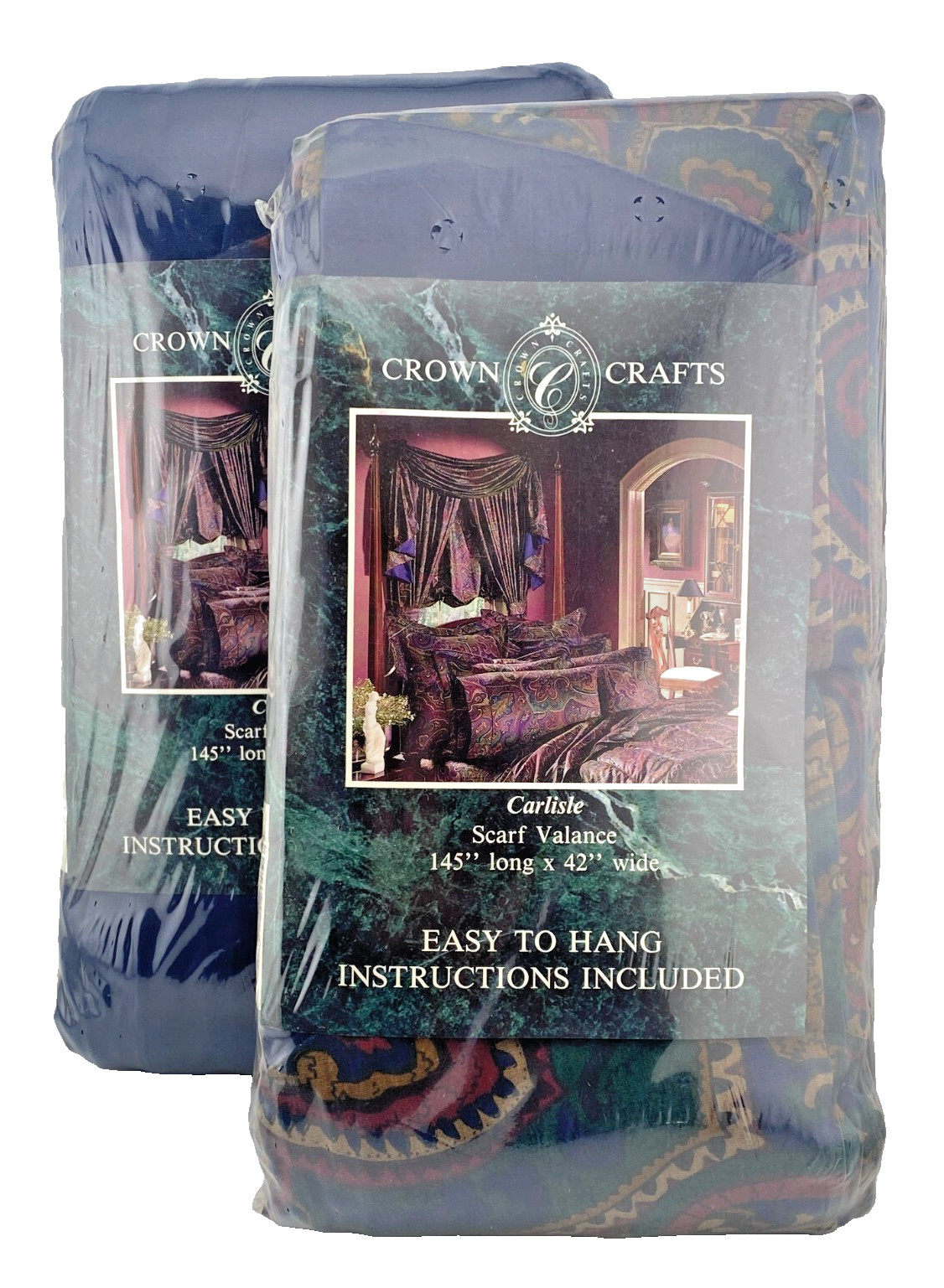NOS Vintage CROWN CRAFTS Set of 2 Scarf Valances Carlisle Window Paisley Moody
