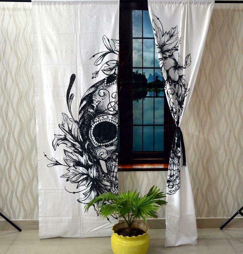 Indian Mandala Flower Skull Boho Hippie Wall Drapes Bohemian Door Window Curtain