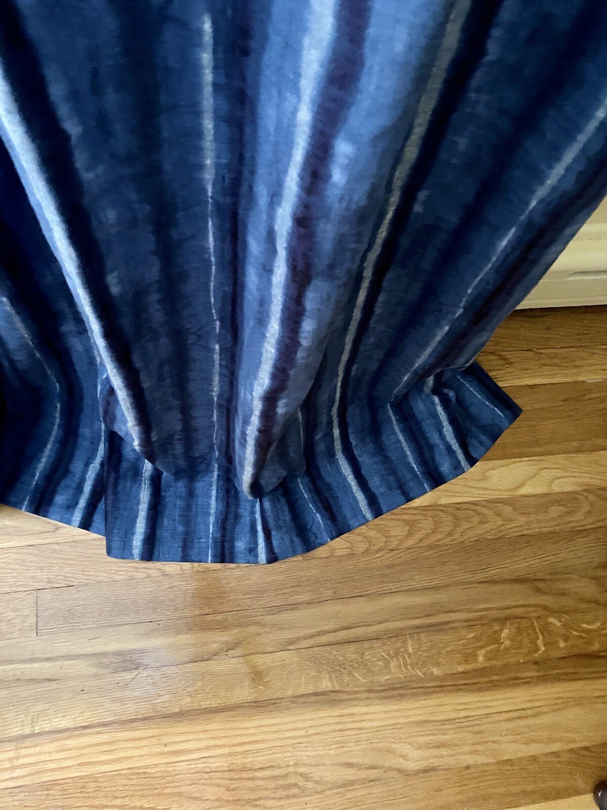 PAIR Custom DESIGNER Linen Indigo Blue Stripes Lined Panels DRAPES 91”x24”NEW
