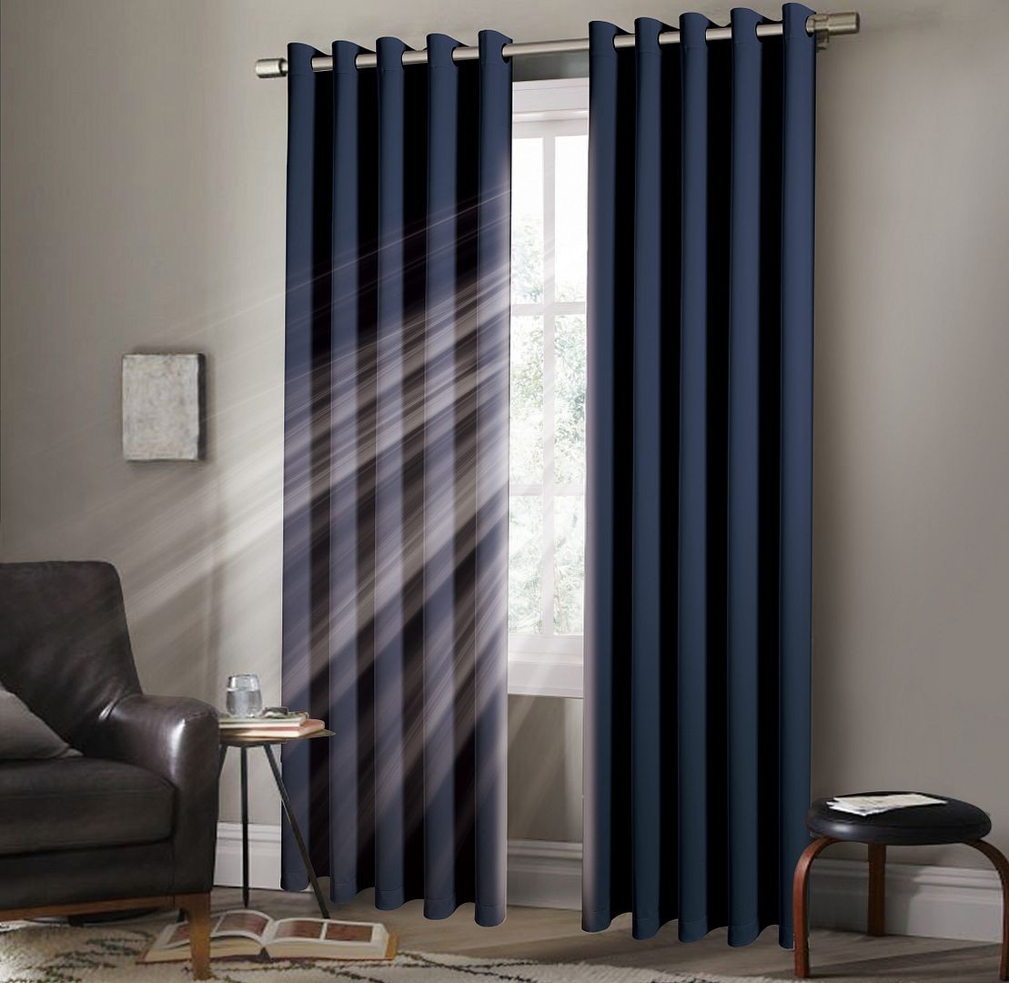 Plain Thermal BLACKOUT LINED EYELET Ring Top Curtains with Tie Backs