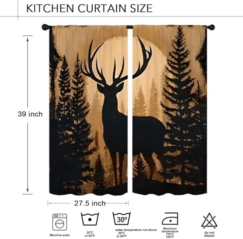 Forest Theme Rustic Deer Pine Kitchen Curtains Country Vintage Retro Cabin Lodge