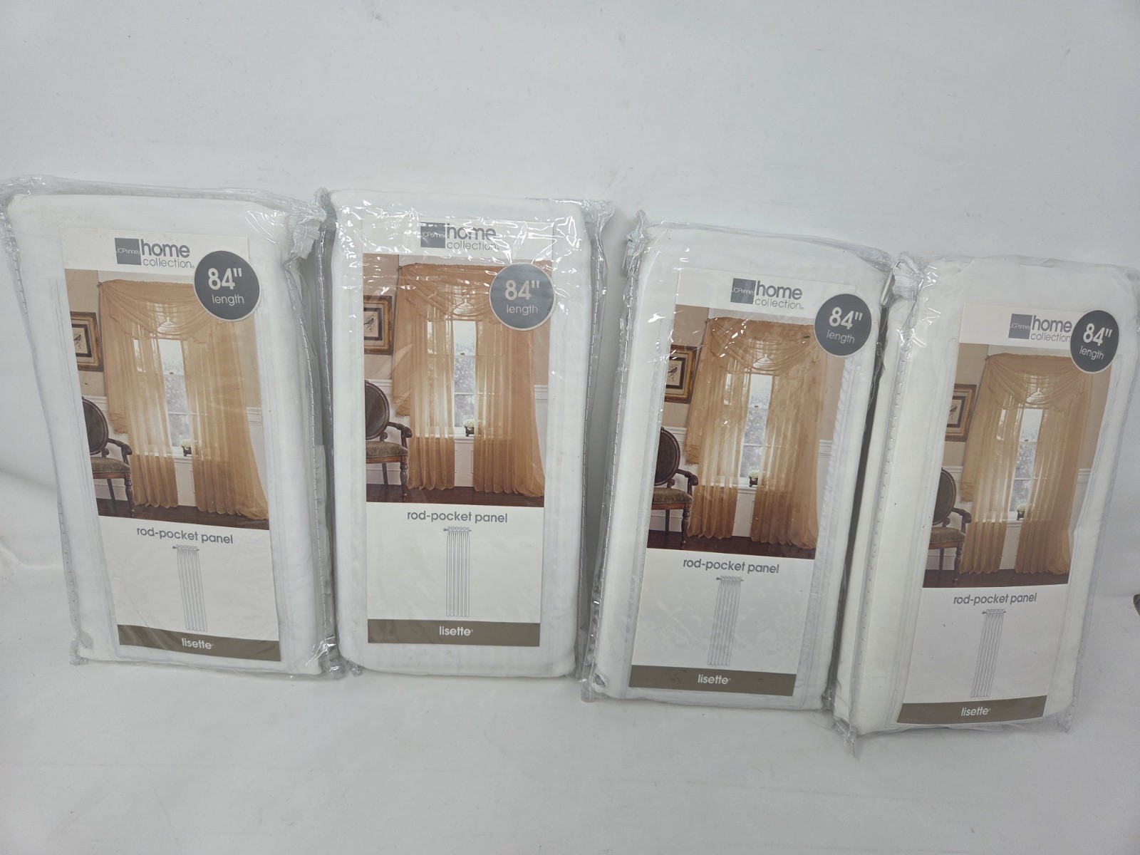 4 JC Penney Home 60″ x 84″ Lisette Sheer Cool White Rod Pocket Panels -Lot B