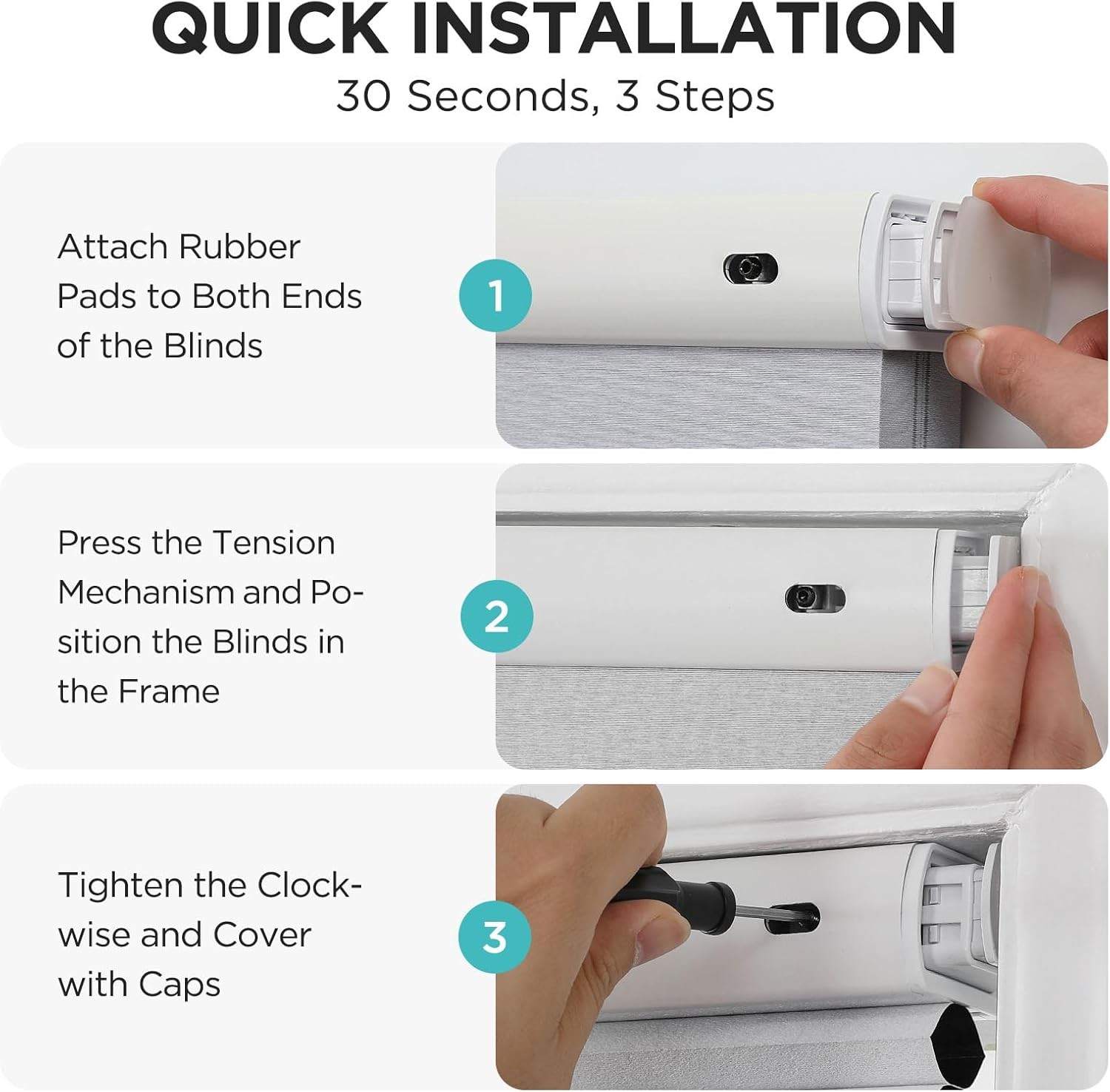 No Tools No Drill Window Blinds for Indoor Windows, Blackout Shades Cellular