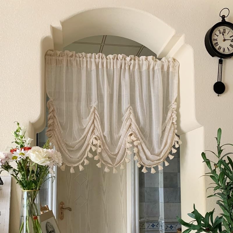 Farmhouse Style Adjustable Balloon Curtain Linen Tie Up Shade Curtain Light F…
