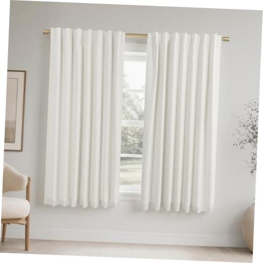 Short Curtains for Bathroom Windows,100% 52″W x 45″L (Pack of 2) Ivory