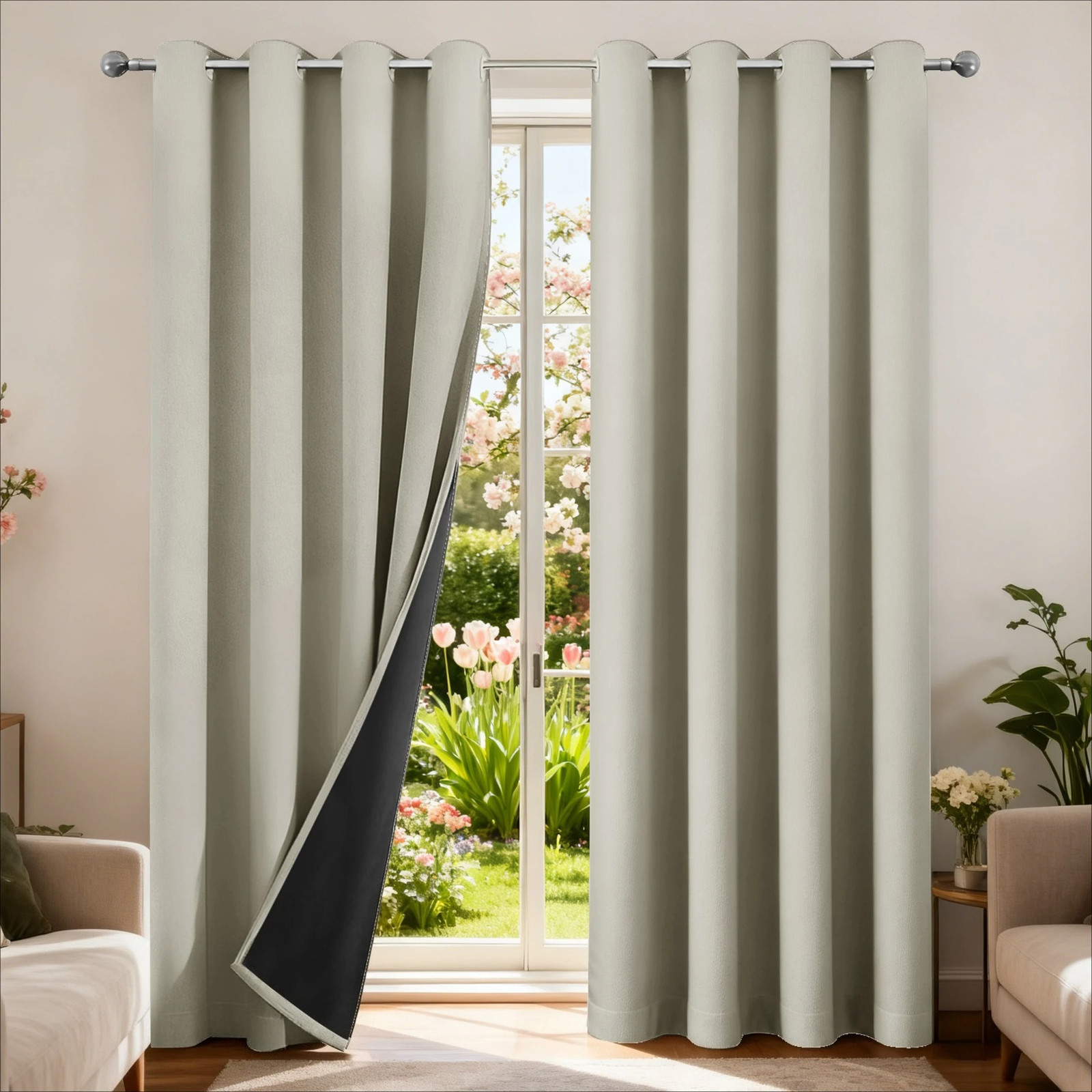 Pair of Blackout Curtains Eyelet Ring Top Ready Made Thick Thermal Curtain Set