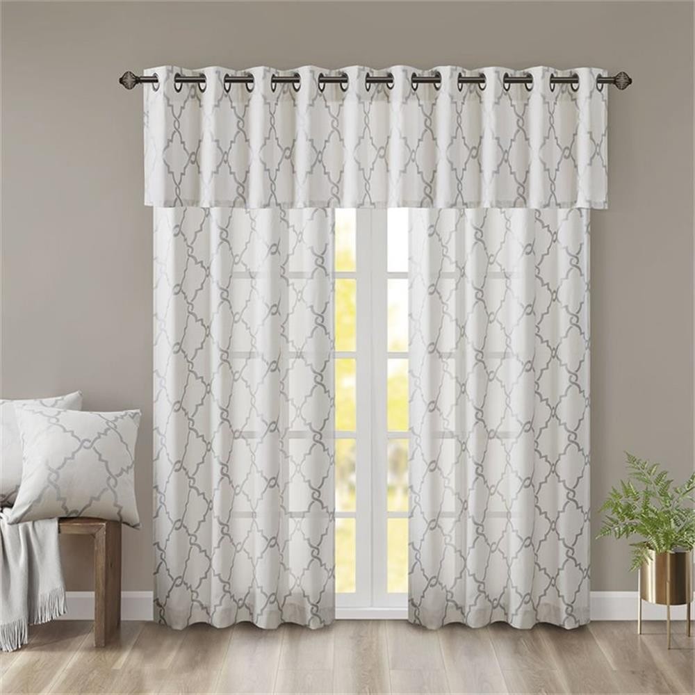 Pemberly Row Polyester Cotton Rayon Fretwork Printed Valance in Ivory