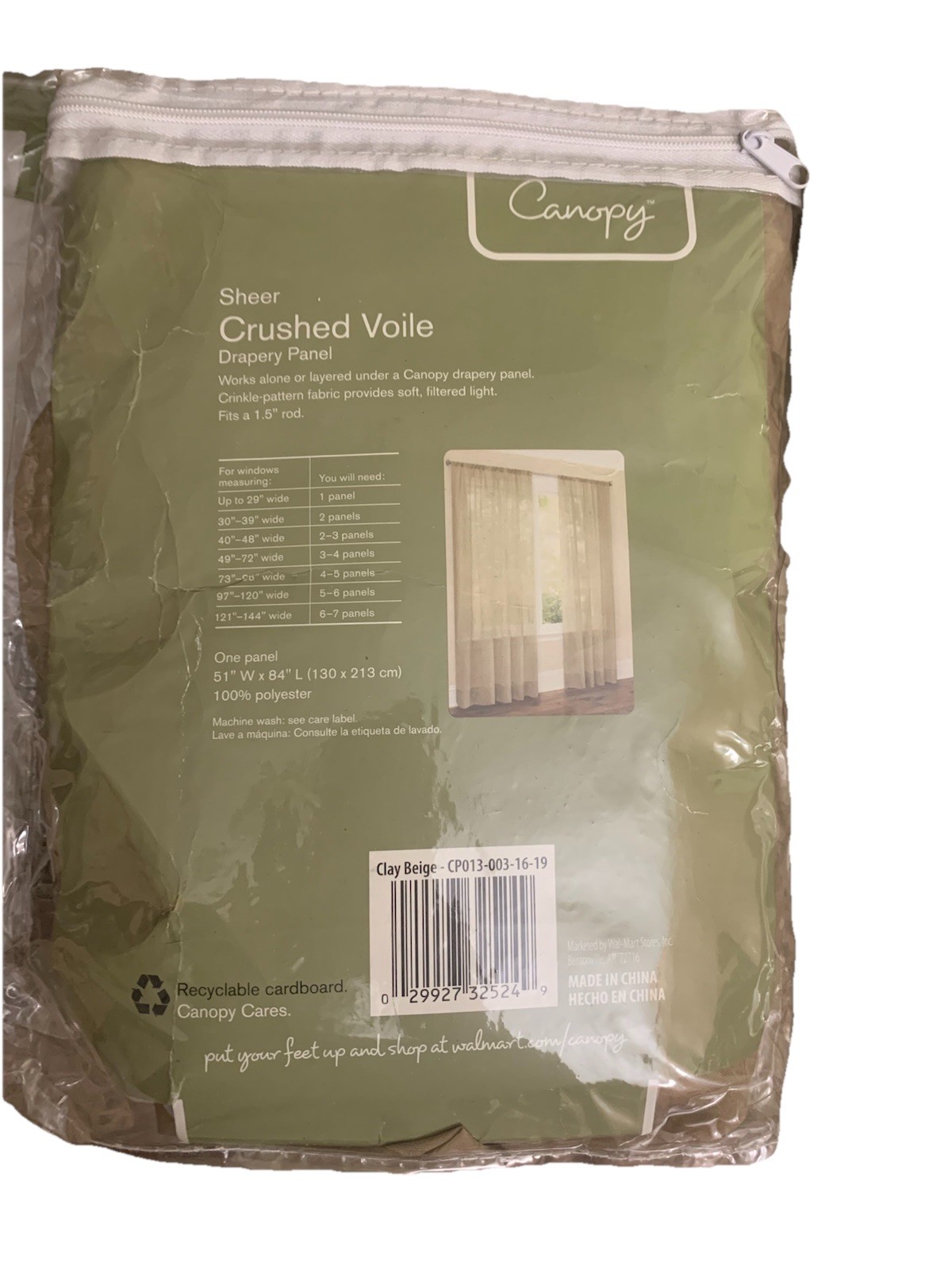 canopy sheer crushed voile drapery panel clay beige polyester 51x63in rod pocket