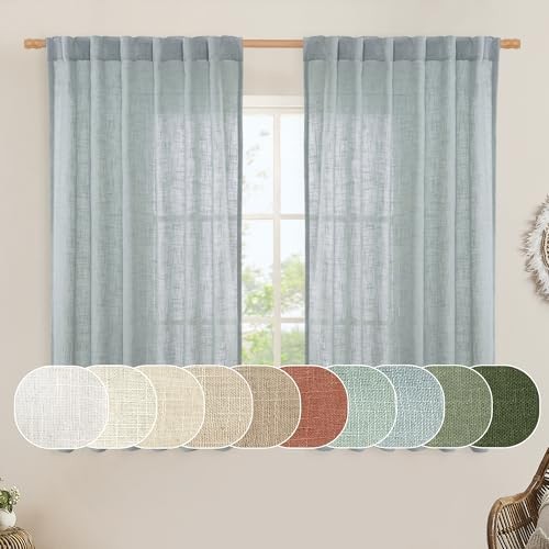 Linen Curtains 45 Inches Long for 52″W x 45″L (Pack of 2) Greyish Blue