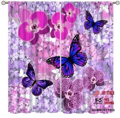 Butterfly Decor Curtains for Girls Boy 20.5″W x 45″L – Pack of 2 – Butterfly-7