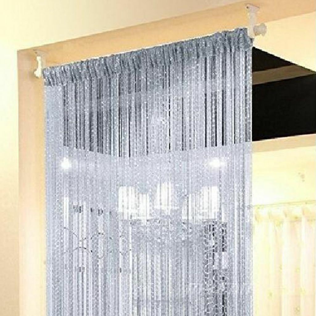 String Door Curtain Silver Ribbon Doorway Room Divider Window Panel Tassel Decor