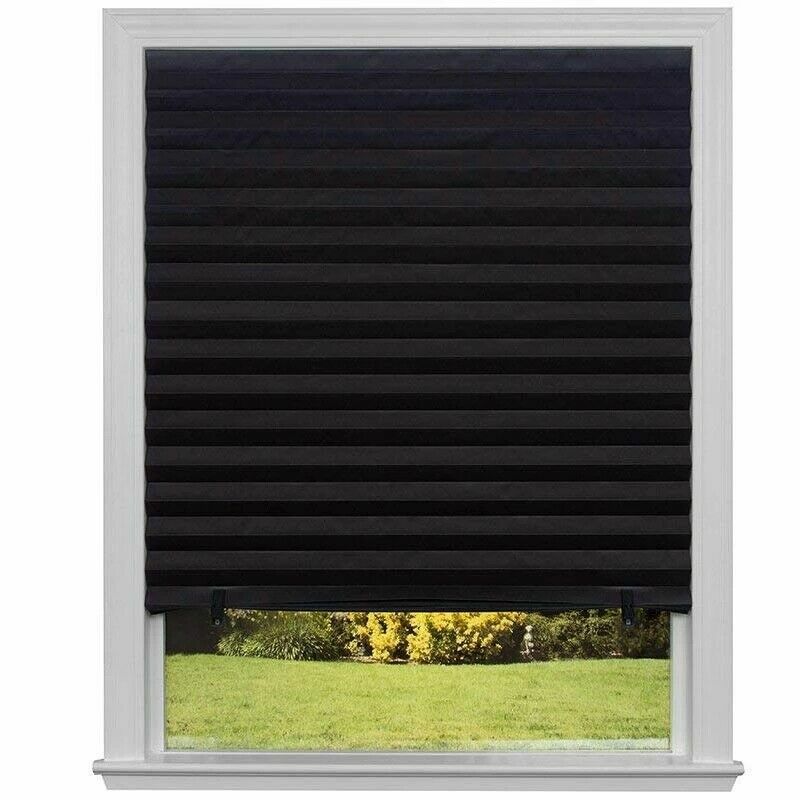 Adhesive Pleated Blinds Shades Sun UV Block Half Blackout Curtain Window Blind
