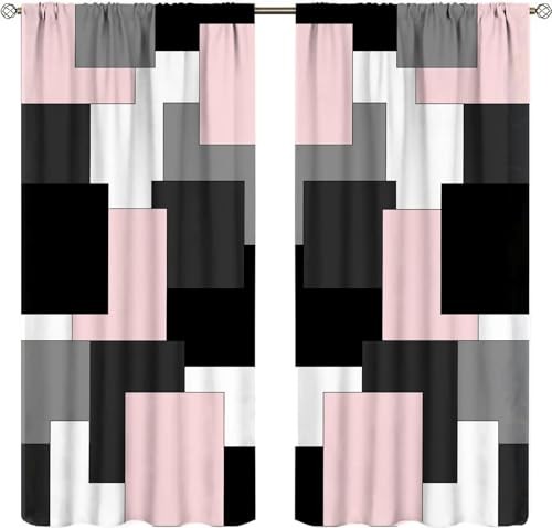 Pink and Black Curtains Gray White 21″W x 45″L (Pack of 2) Geometric-19