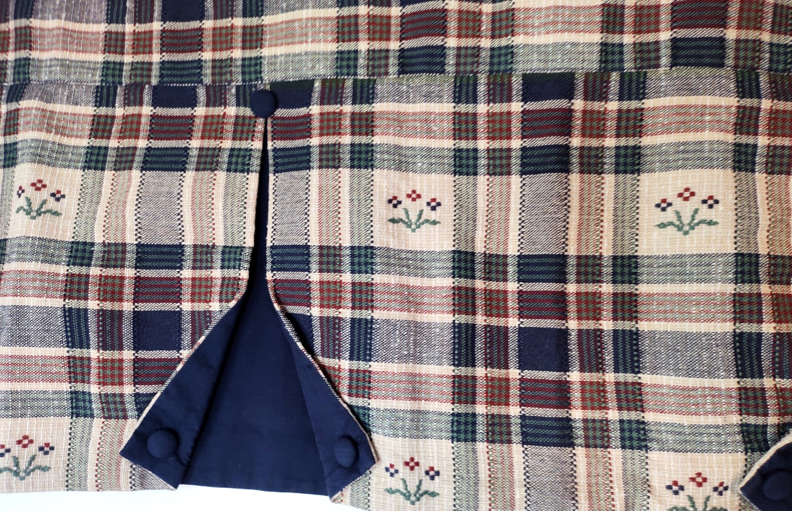 2 Rustic Country Plaid Checked Valances with Buttons & Flowers~56 in x 17 in