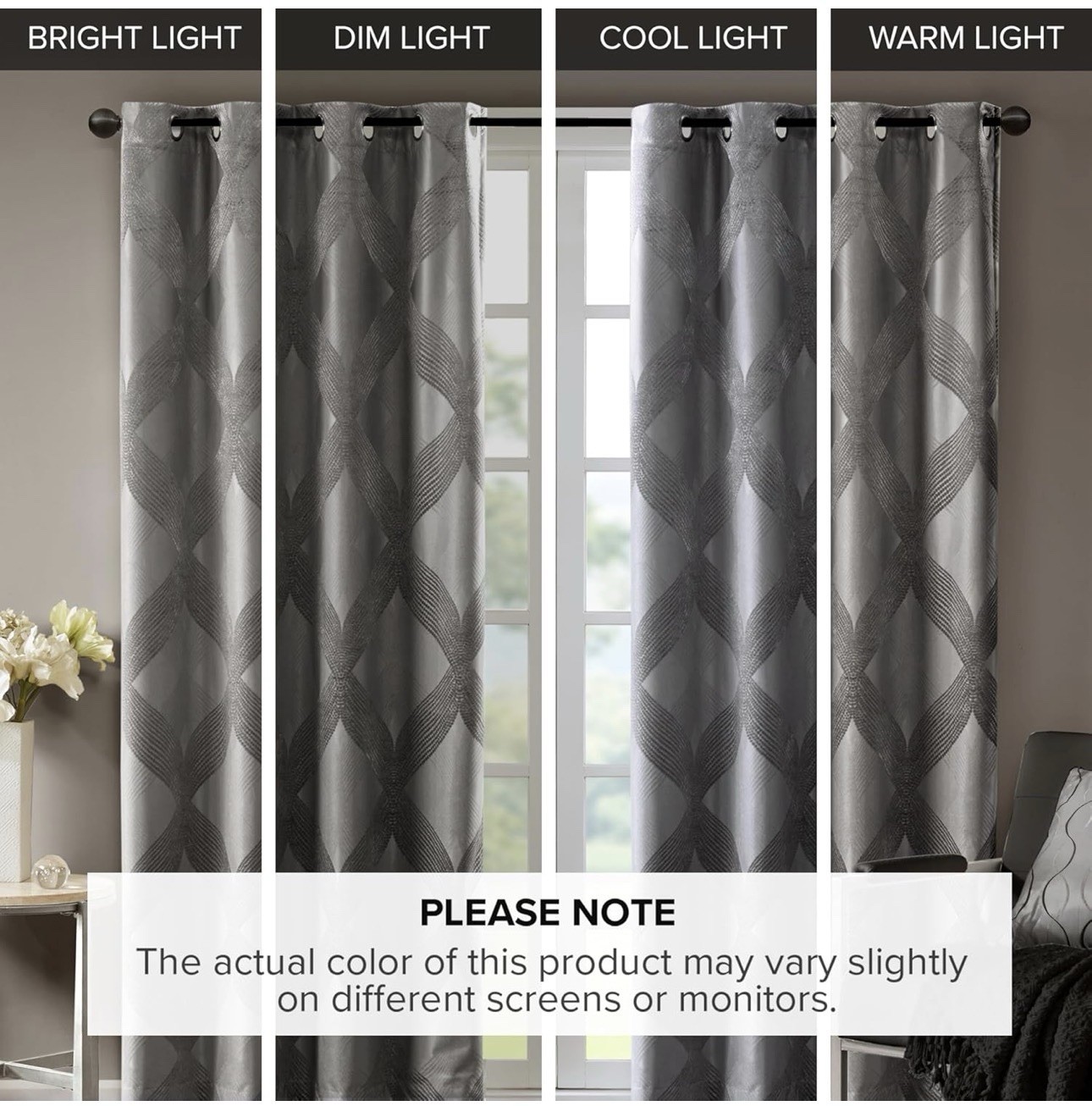 SunSmart Bentley Charcoal total blackout grommet curtain panel 50 x 84in window